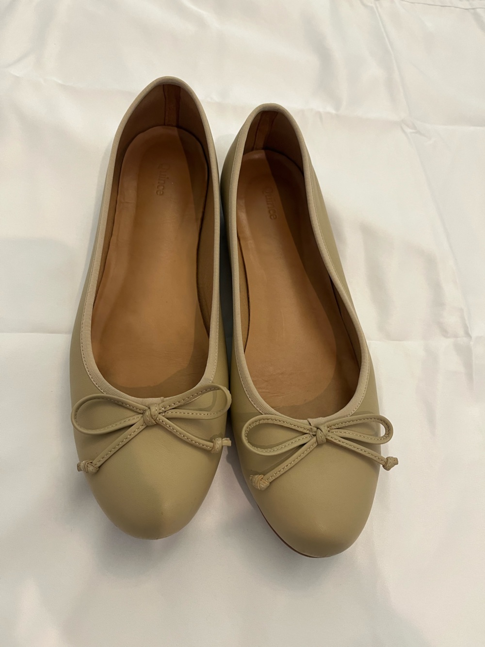 Quince Neutral Bow Ballet Flats in Light Beige